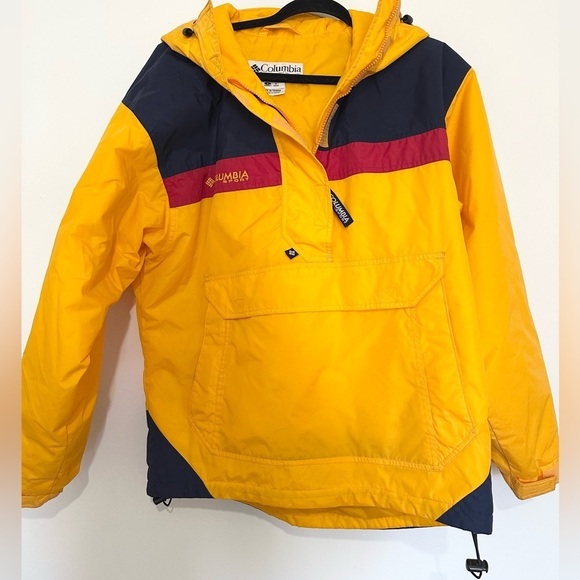 VTG Columbia Anorak Pullover Jacket Womens small yellow Colorblock - Picture 1 of 3